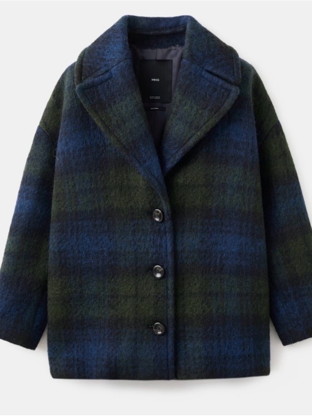 NWT Mango Plaid Wool Blend Button-Up Coat in Navy and Olive- Abrigo Scottish - Picture 4 of 14